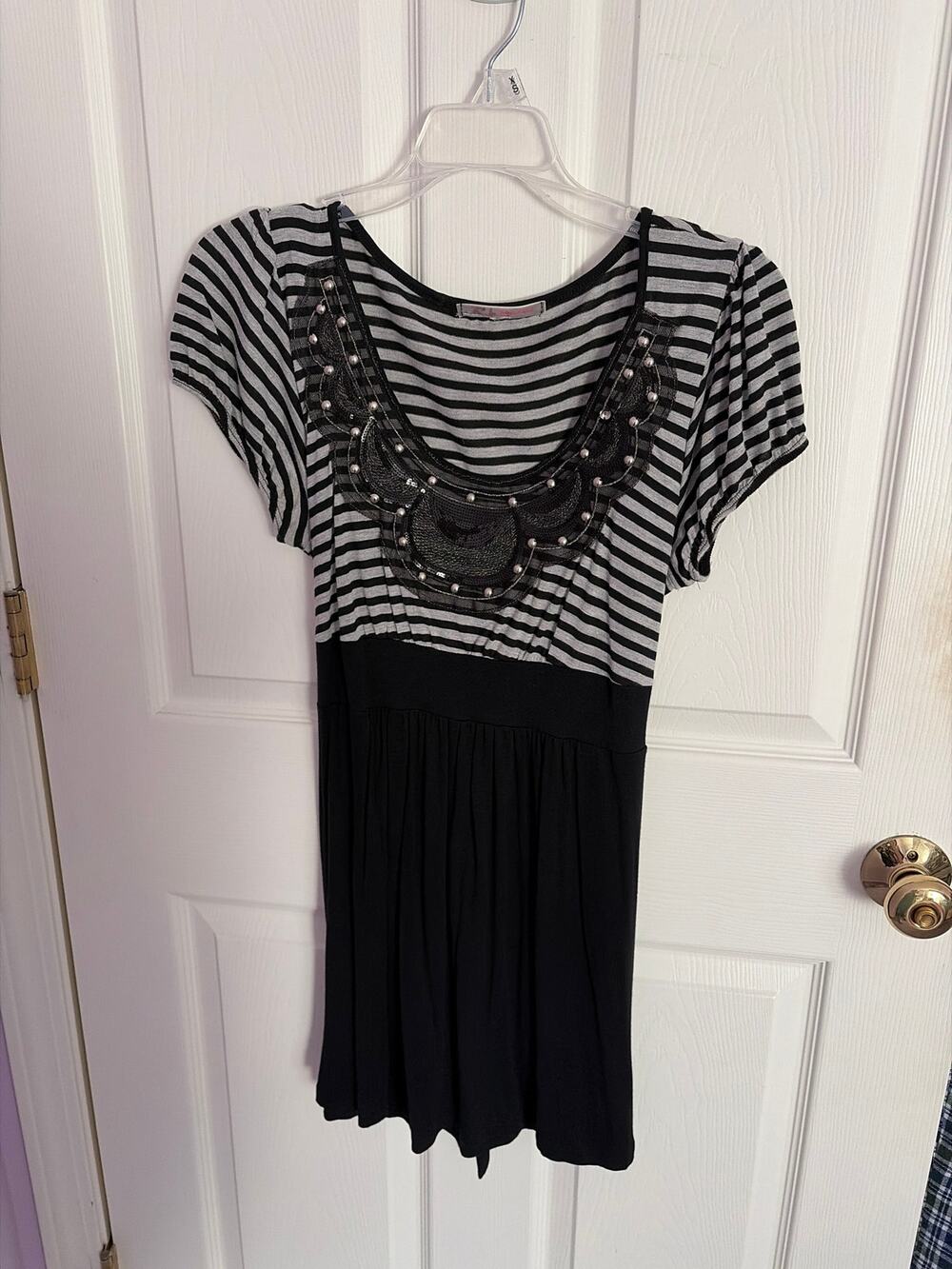 Vintage Julie's Closet Black Striped Sequin Dress Medium - Embellished
